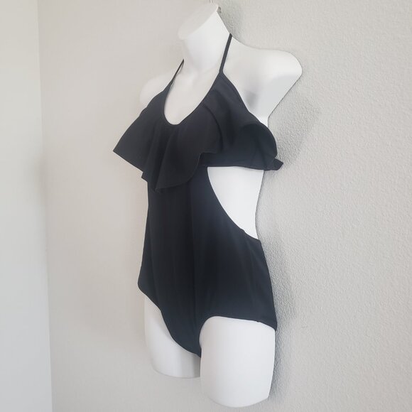 Victoria's Secret One Piece Swimsuit Large Black Cutout Ruffle Romantic Feminine - Picture 4 of 9